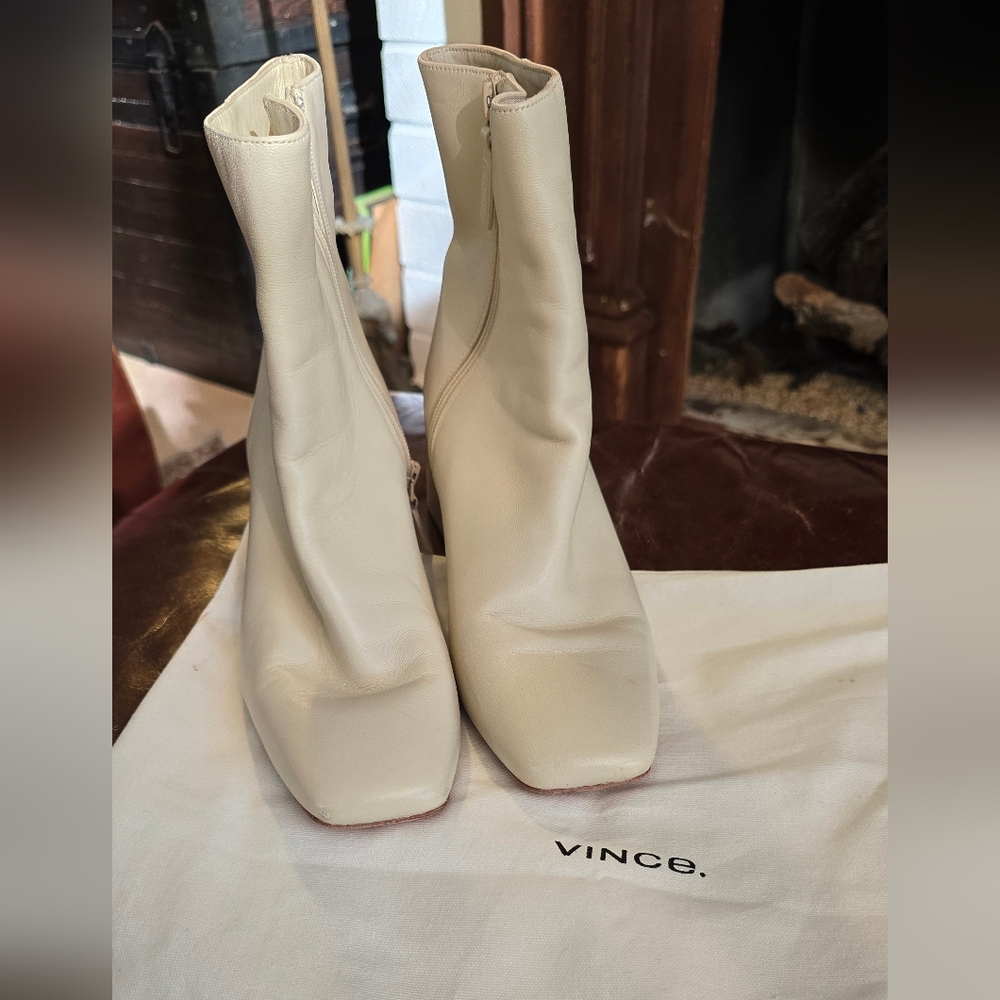 Vince Cream Kaye Heeled Boots for Women Size 9